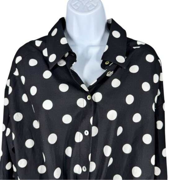 Tuckernuck Juliana Polka Dot Tie Front Blouse NWT Black White Size S - Picture 6 of 10